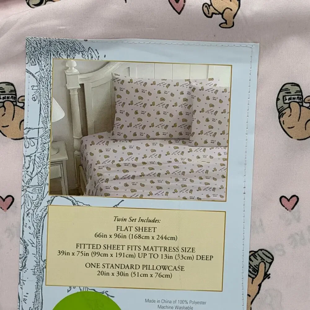 Classic Winnie the Pooh Pink TWIN Sheet Set Love Sweet As Hunny NEW